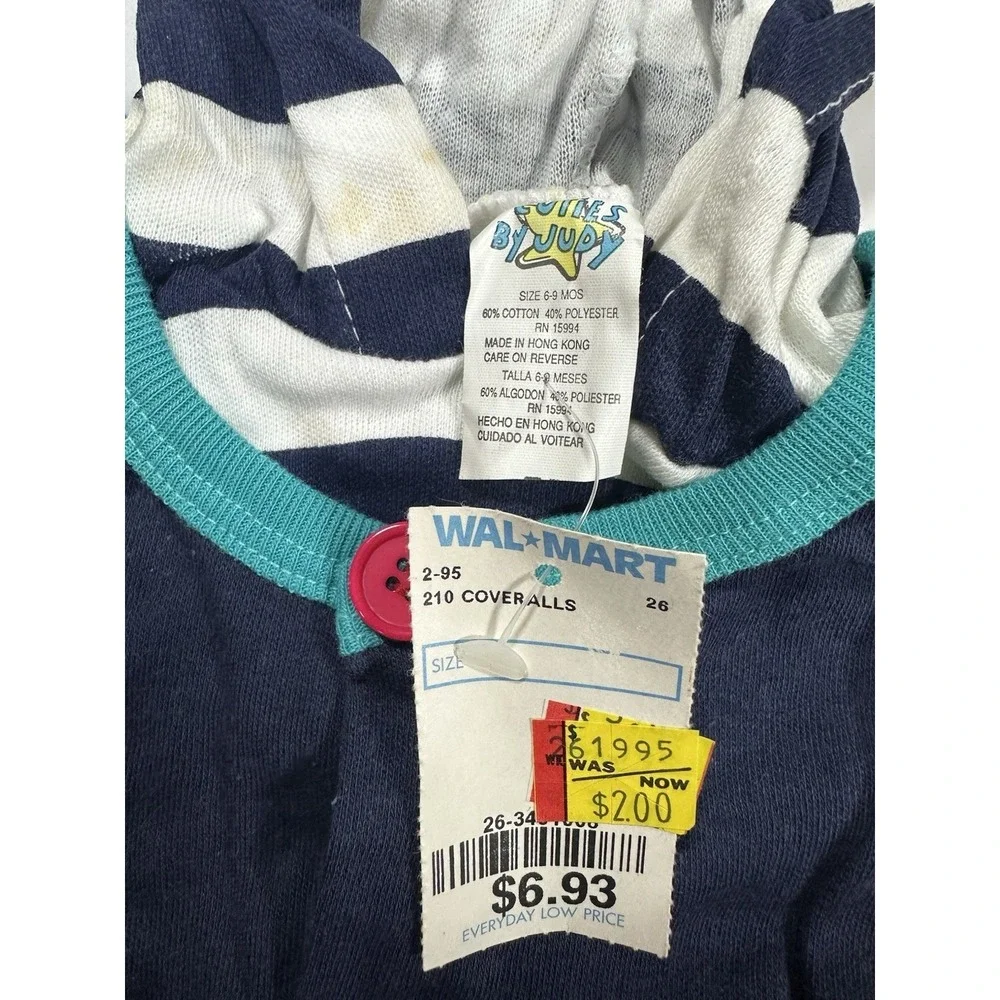 Vintage 90s Cuties By Judy Sky Diving Striped‎ Romper Jumper 6/9 Months NEW